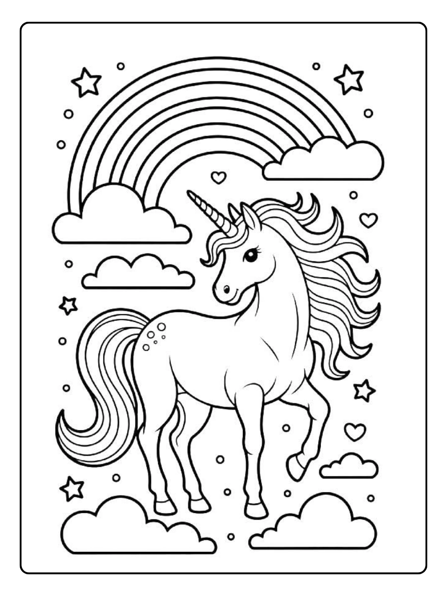 Coloriage licorne arc en ciel facile