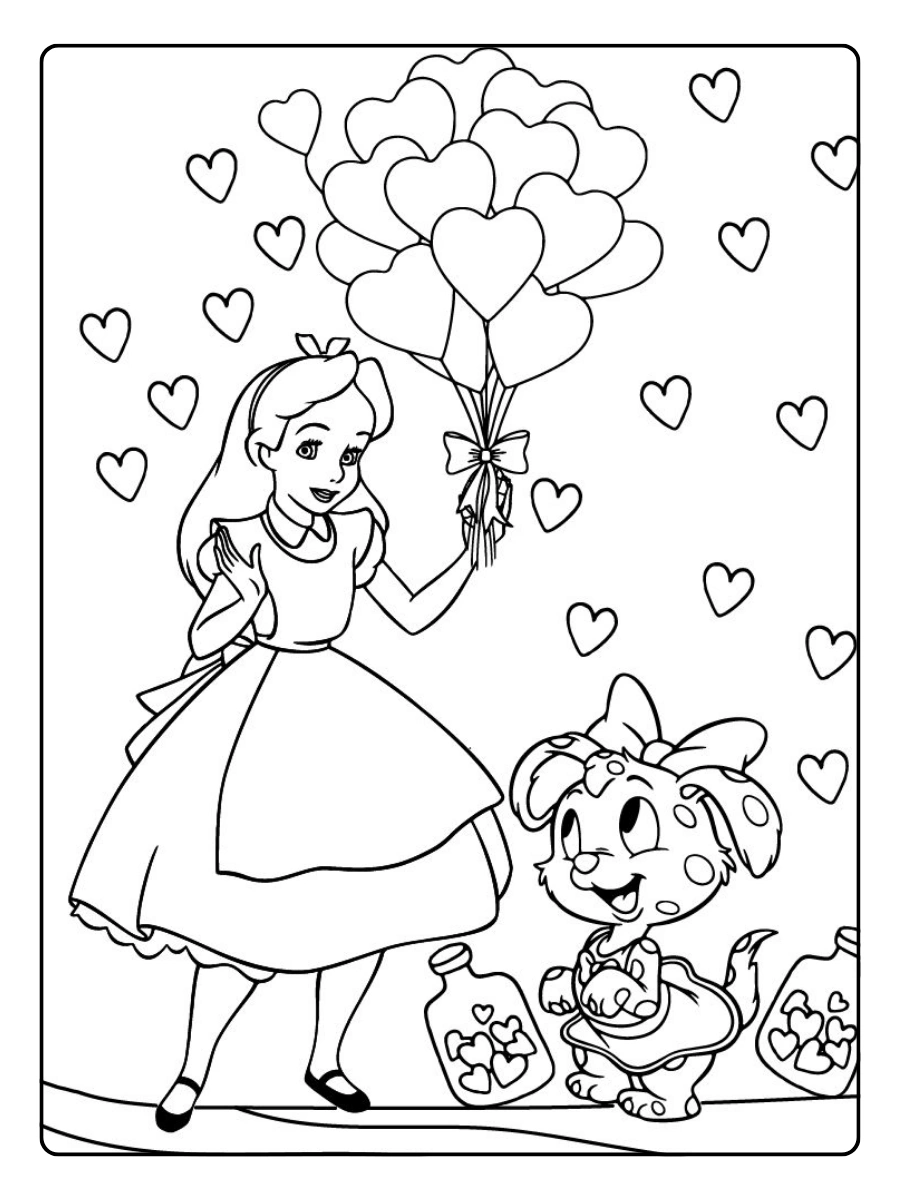 Coloriage princesse Disney Saint Valentin