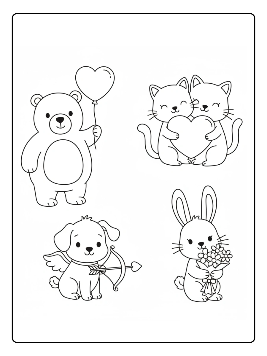 Coloriages Saint Valentin Animaux Mignons