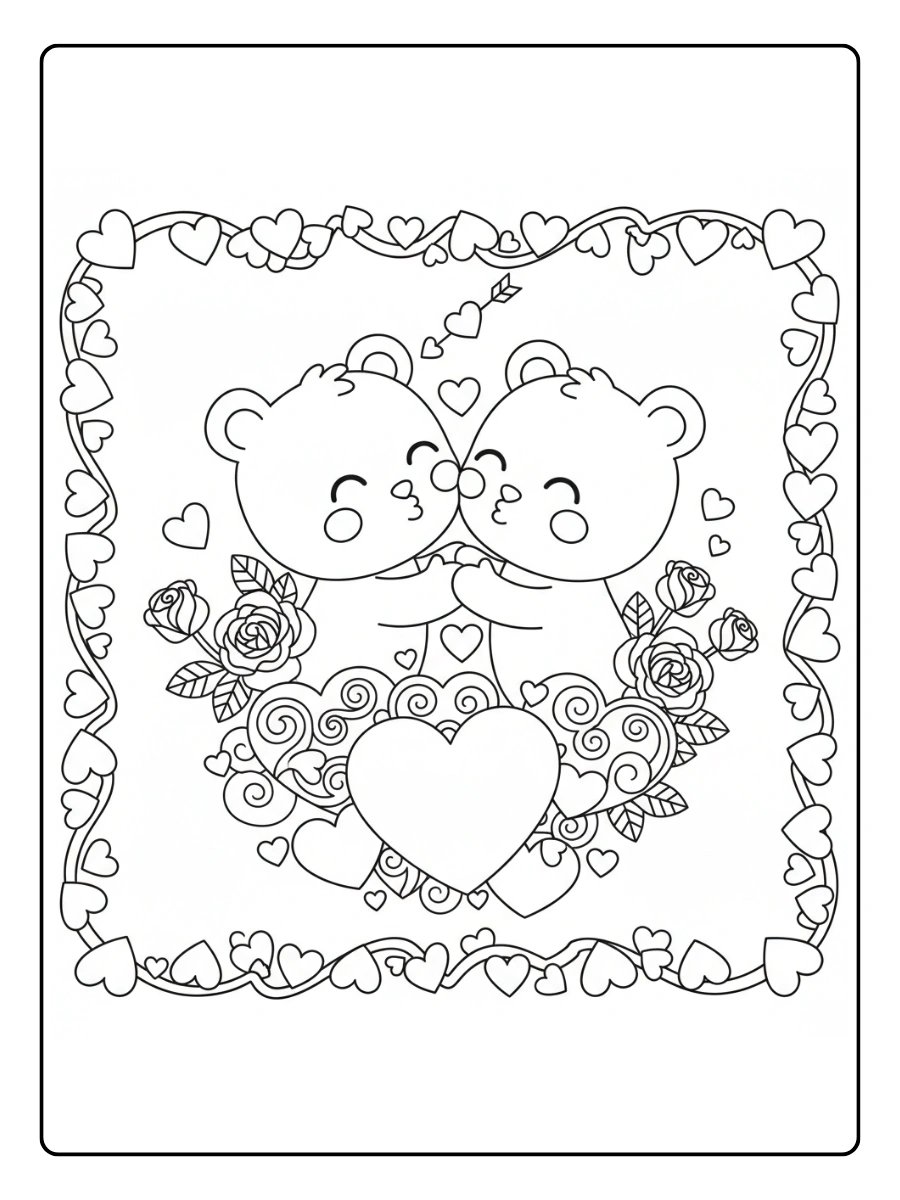 Coloriages Saint Valentin Bisous