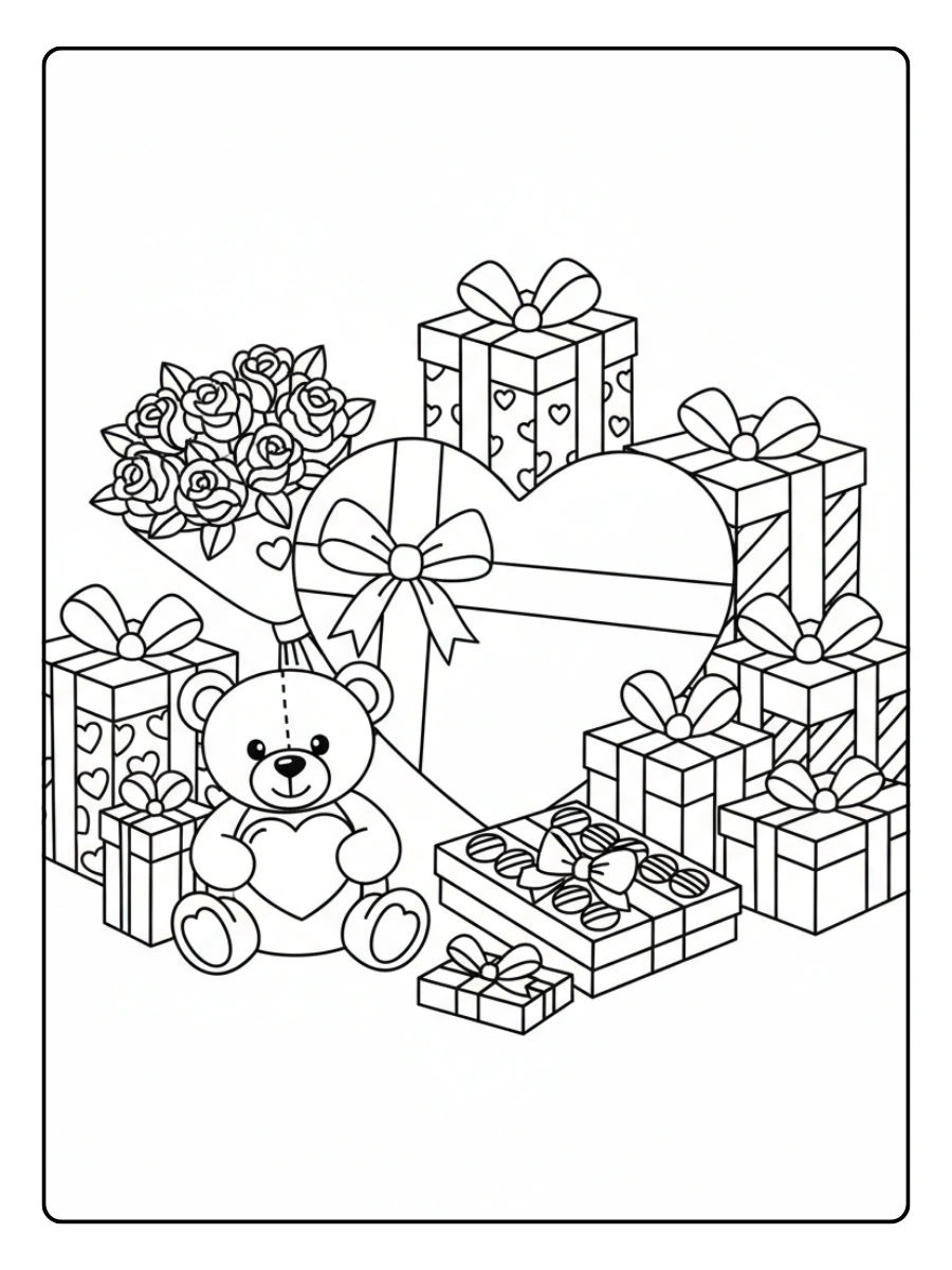 Coloriages Saint Valentin Cadeaux