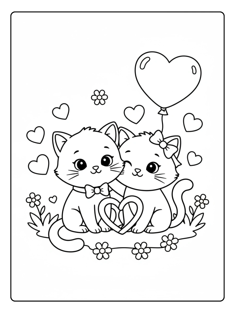 Coloriages Saint Valentin Chats Amoureux