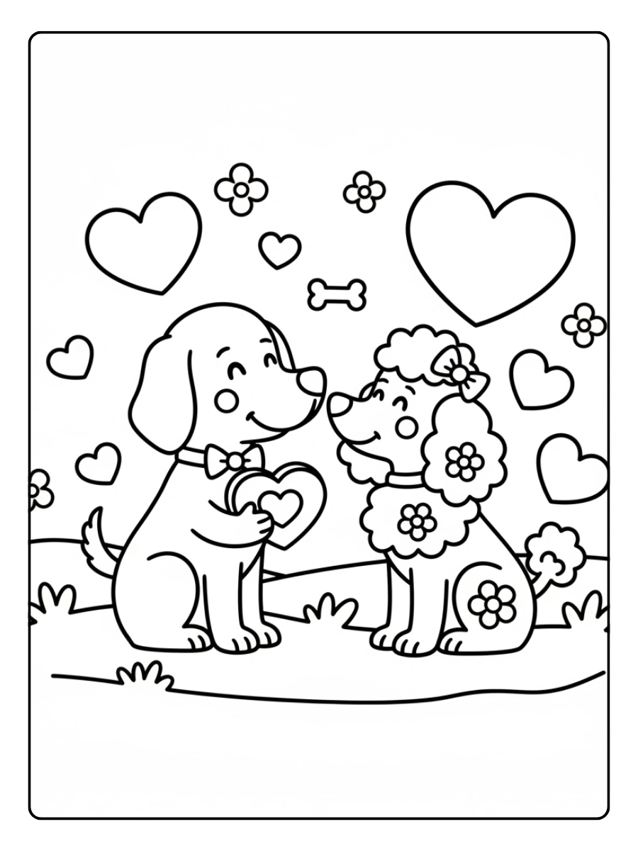 Coloriages Saint Valentin Chiens Amoureux