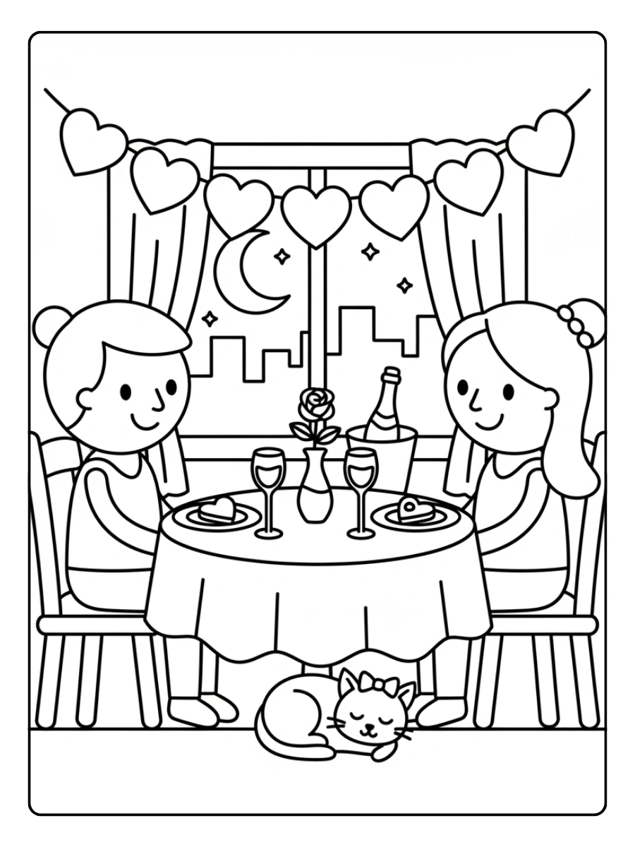 Coloriages Saint Valentin Dîner Romantique