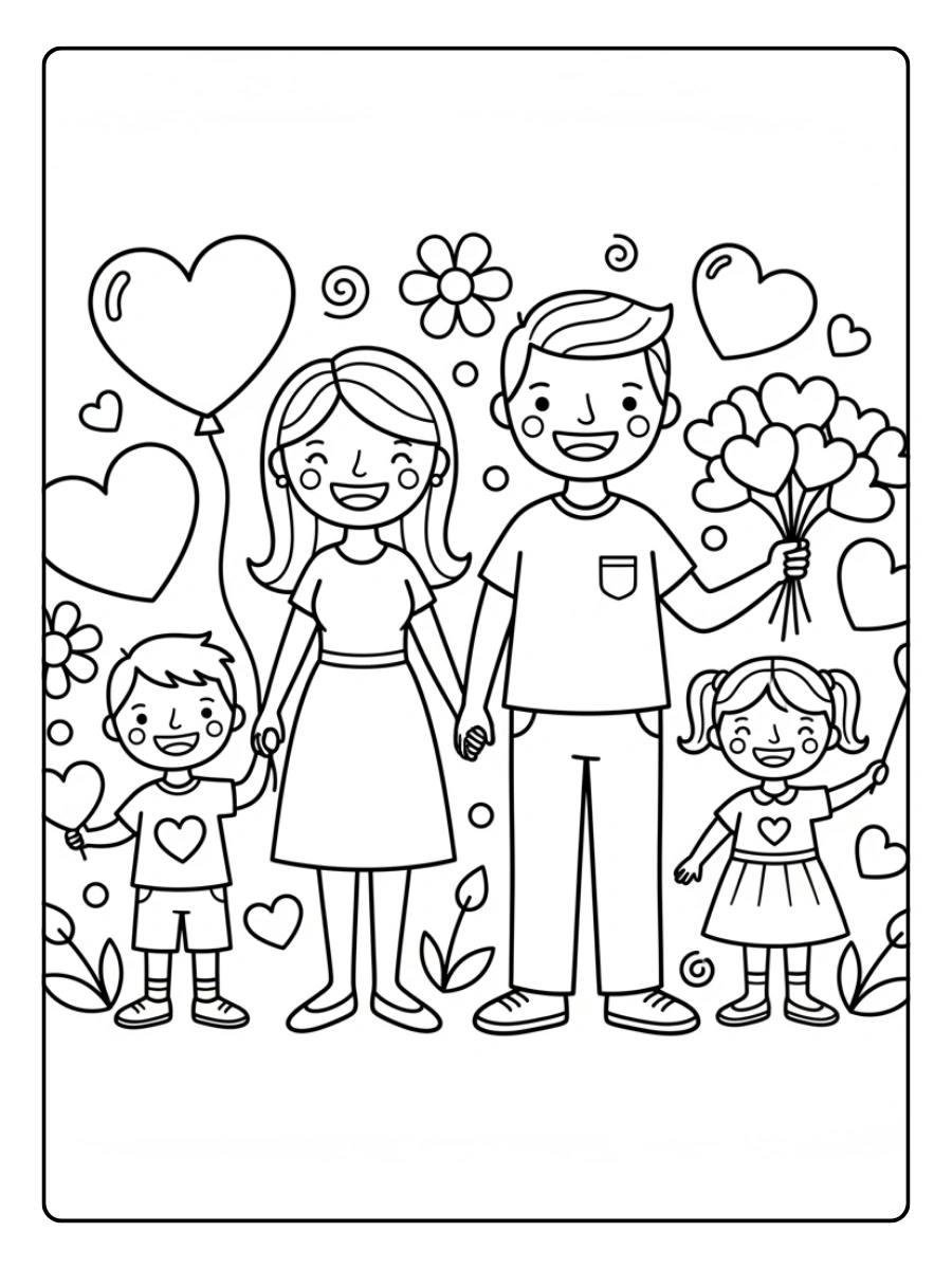 Coloriages Saint Valentin Famille