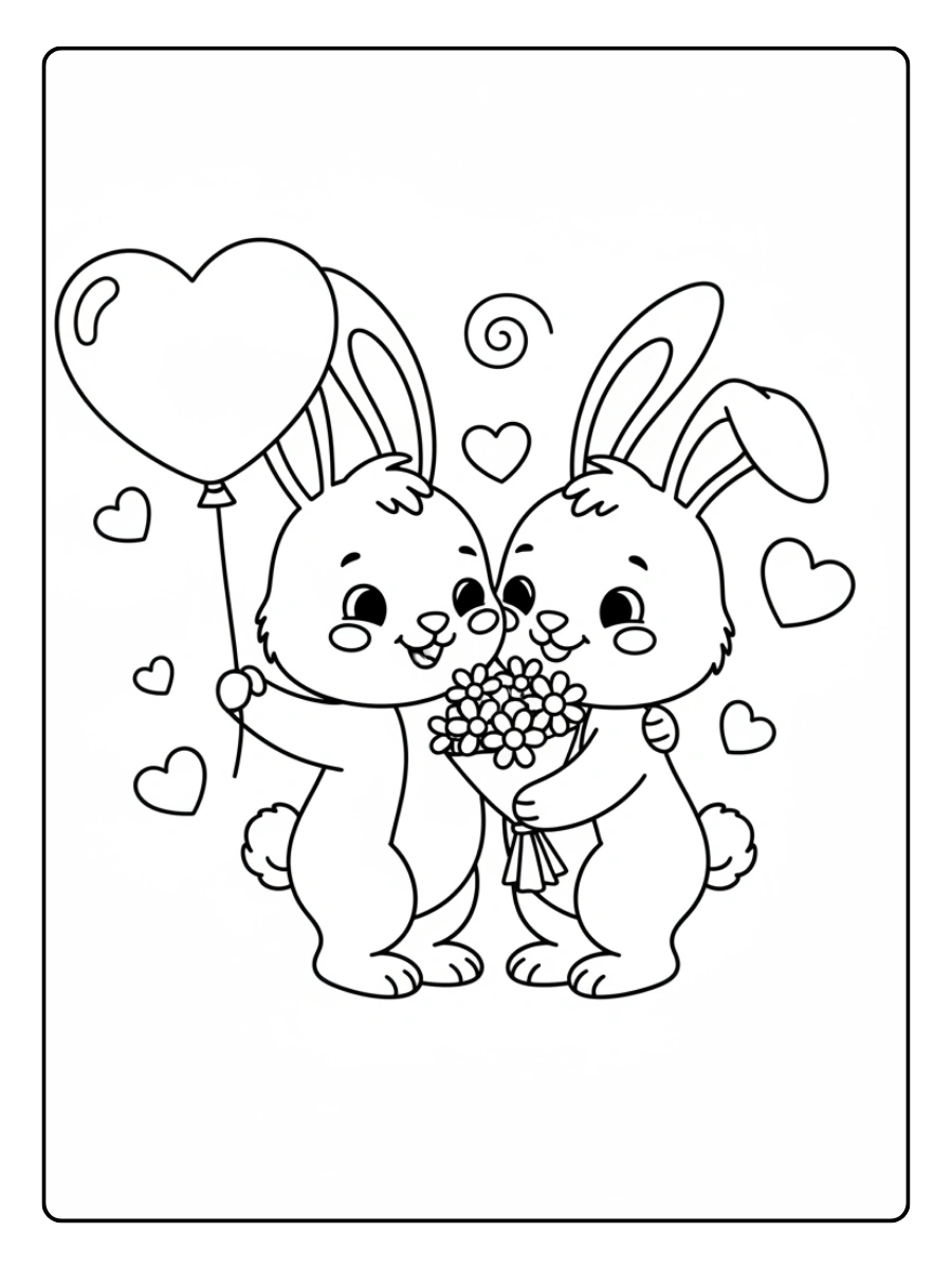 Coloriages Saint Valentin Lapins Amoureux