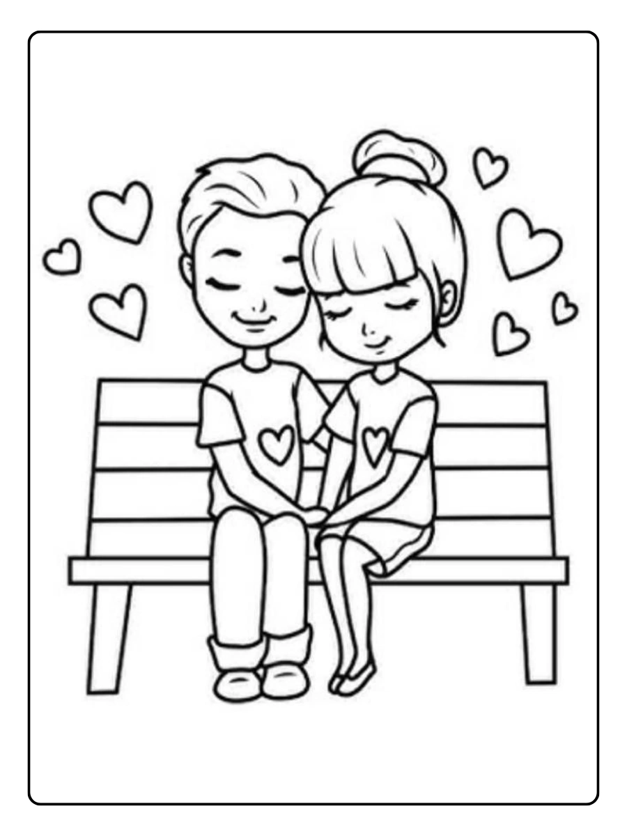 Couple romantique Saint Valentin coloriage