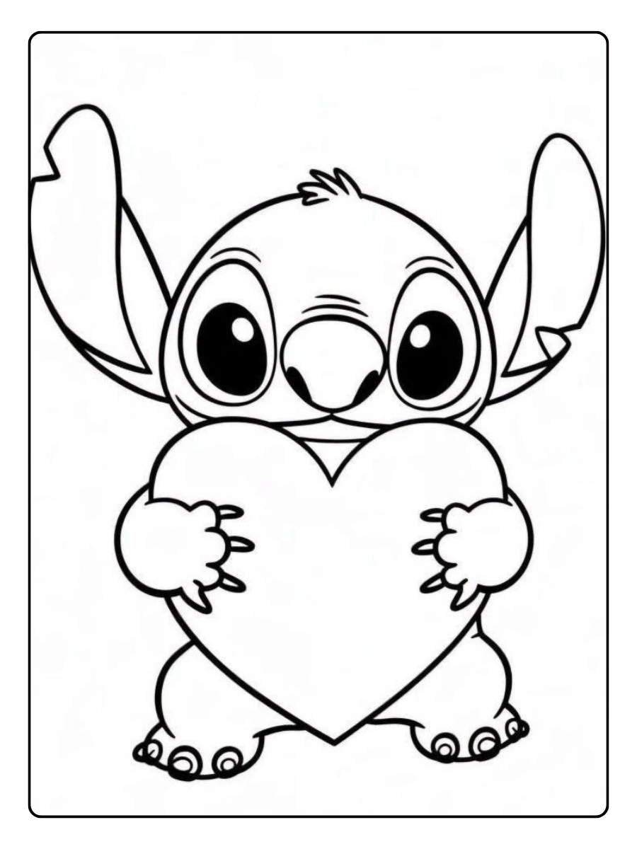 Dessin Stitch Saint Valentin à colorier gratuit