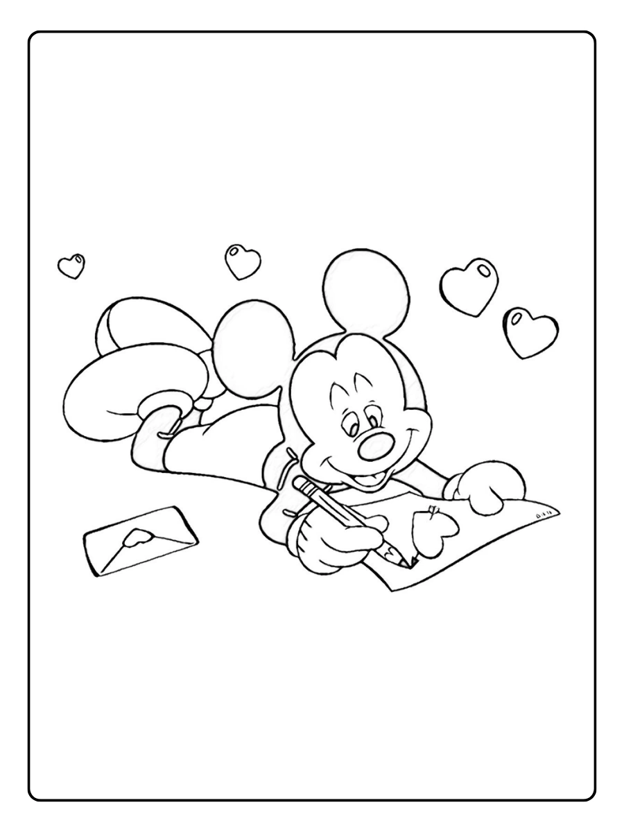 Dessin à colorier Mickey coeur Saint Valentin