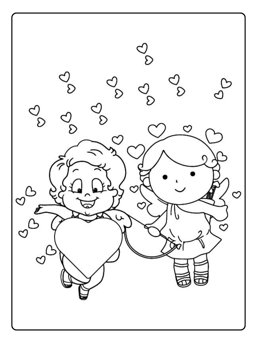 Dessin à colorier ange amour Valentine