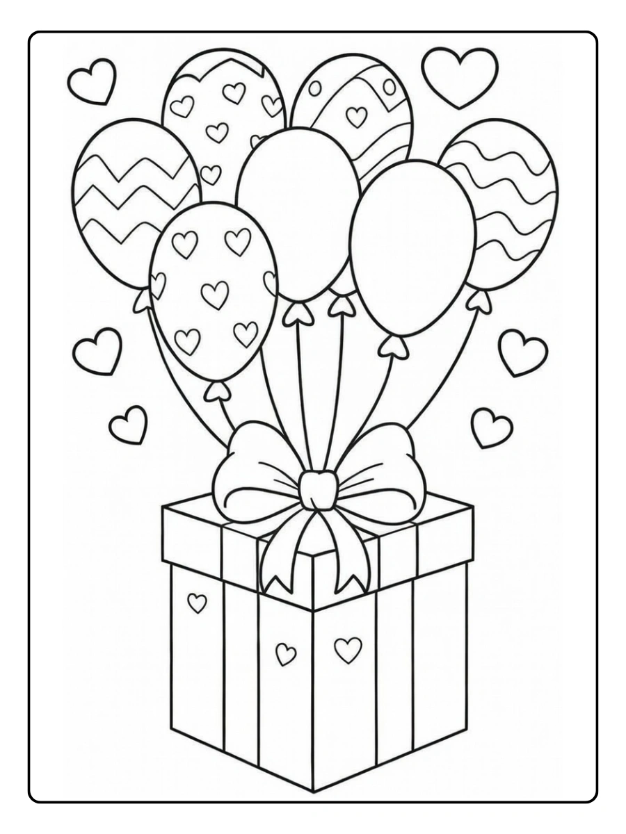 Dessin à colorier ballon romantique Valentine