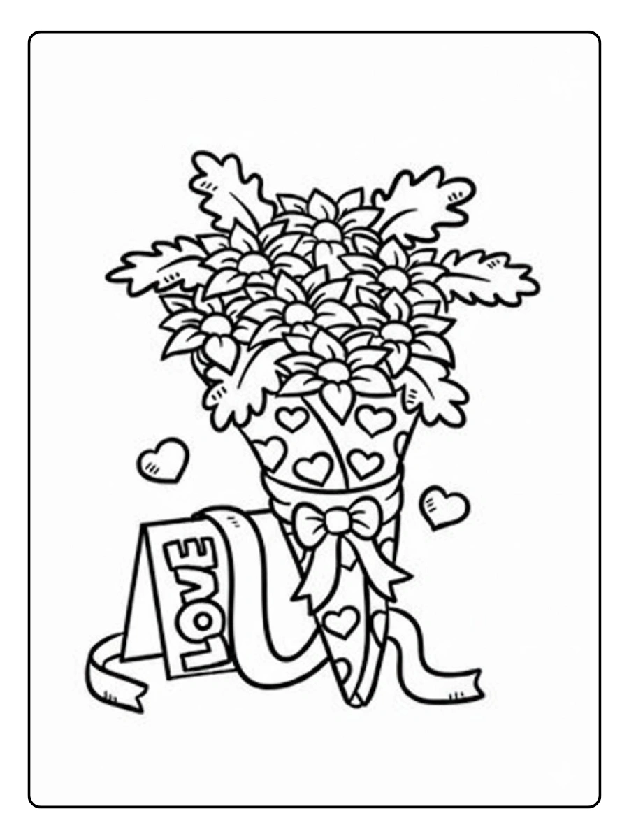 Dessin à colorier bouquet fleurs romantique