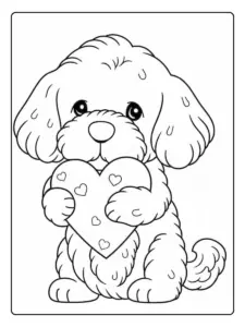 Dessin à colorier chiot amour Saint Valentin