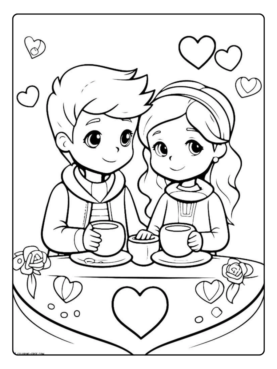 Dessin à colorier couple amoureux