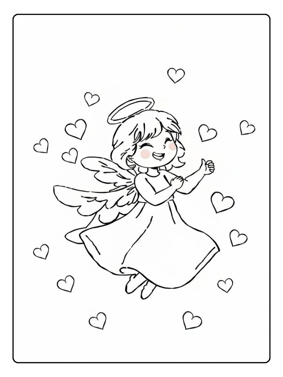 Dessin ange Saint Valentin à colorier