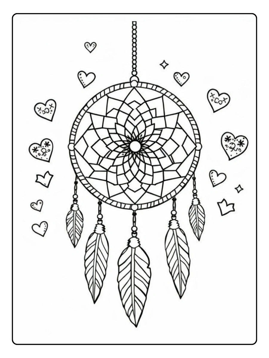 Dessin attrape rêve Saint Valentin à colorier