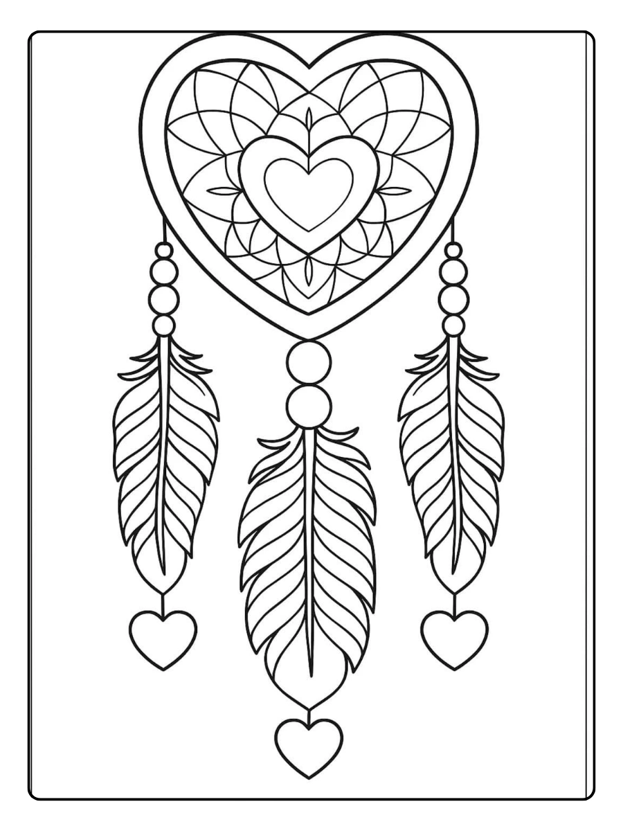 Dessin attrape rêve cœur Saint Valentin