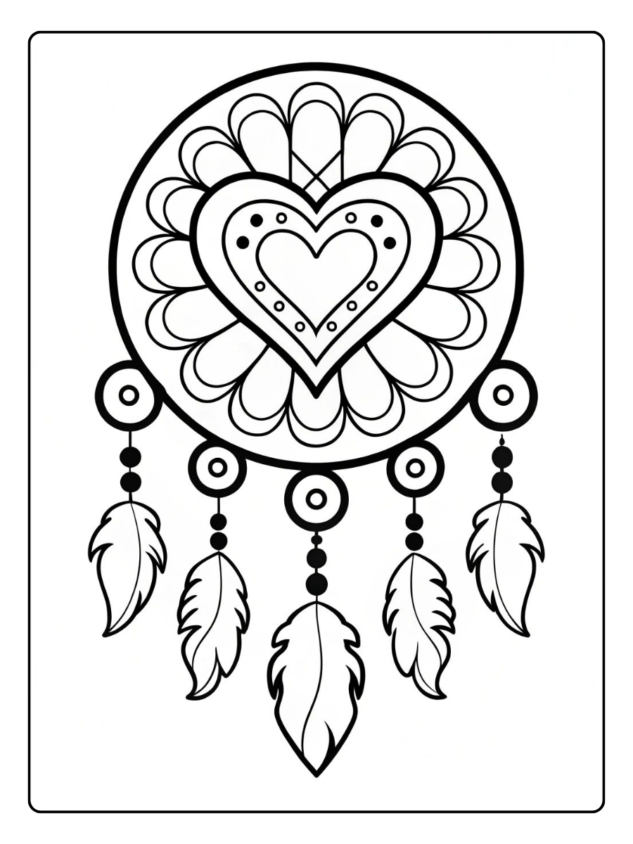 Dessin attrape rêve romantique à colorier