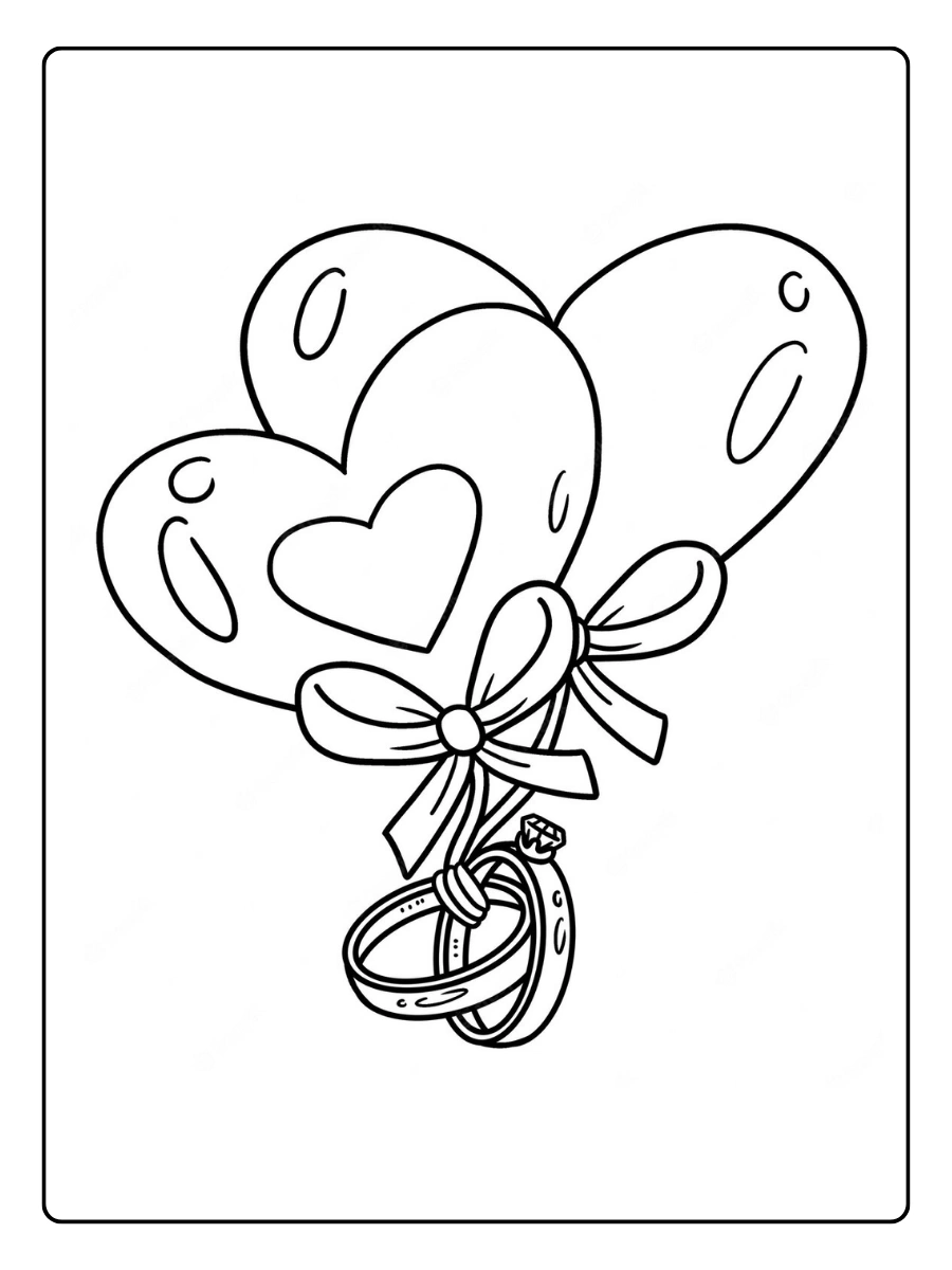 Dessin ballon cœur Saint Valentin à colorier