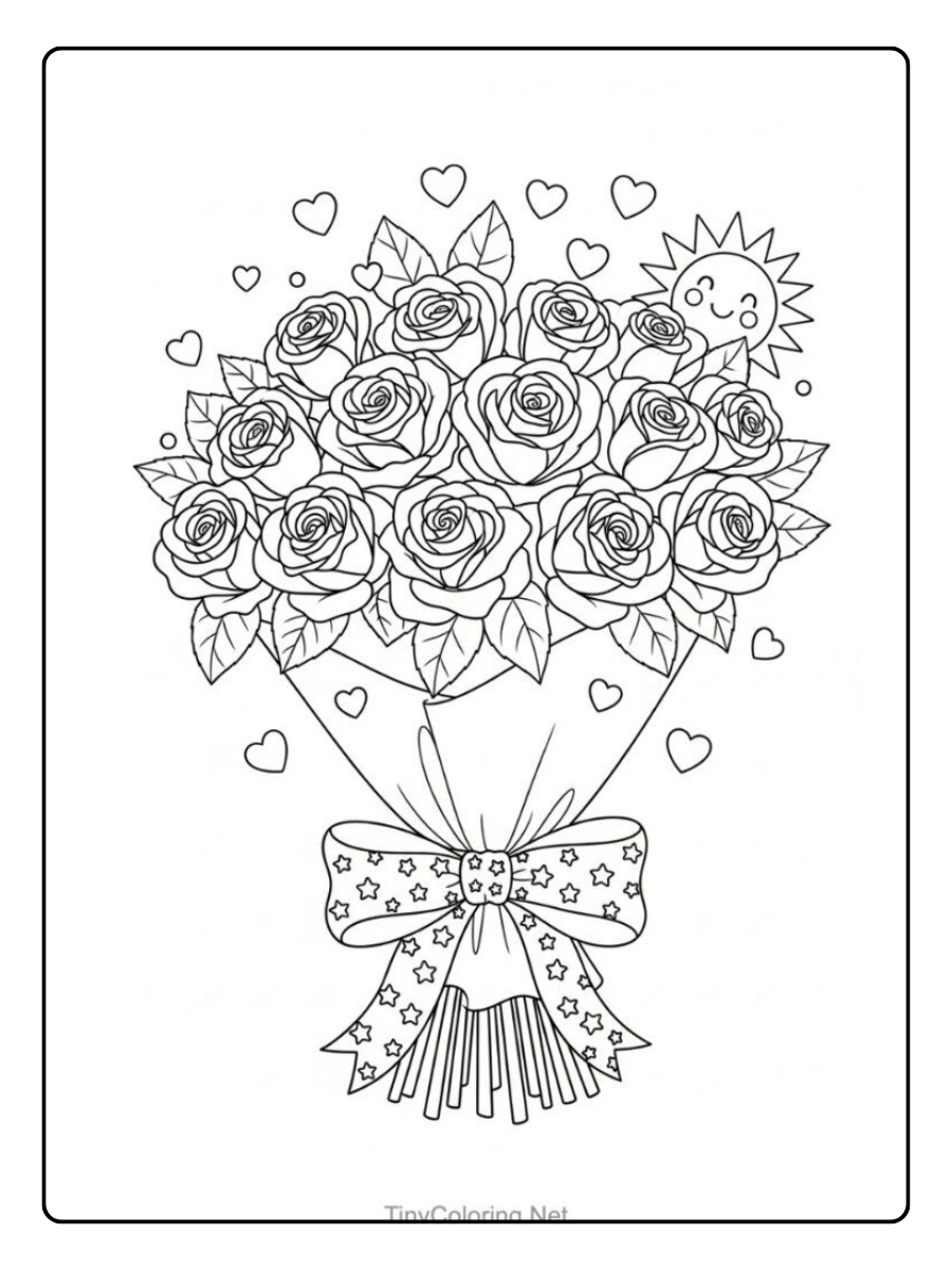 Dessin bouquet fleurs amour à colorier