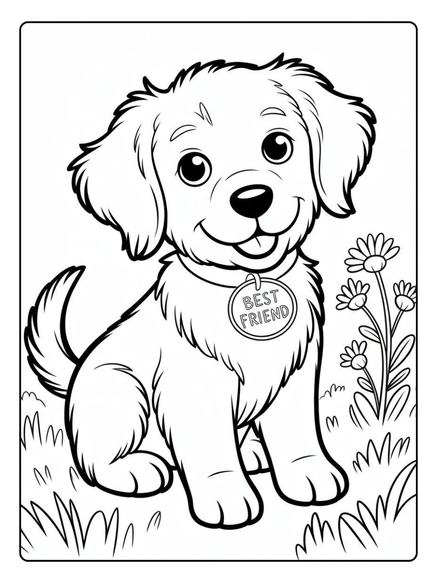 Dessin chien pour enfants à colorier