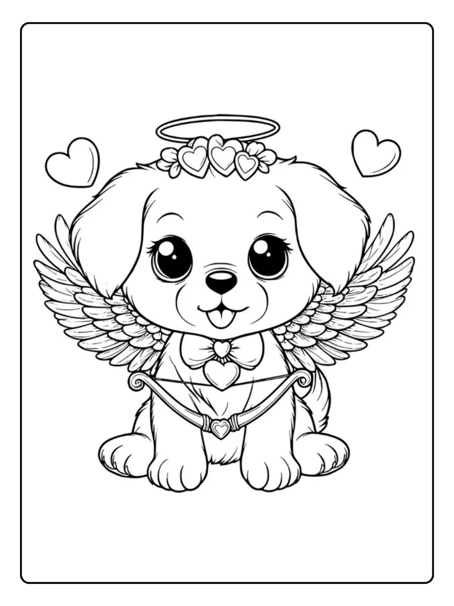 Dessin chiot Saint Valentin à colorier