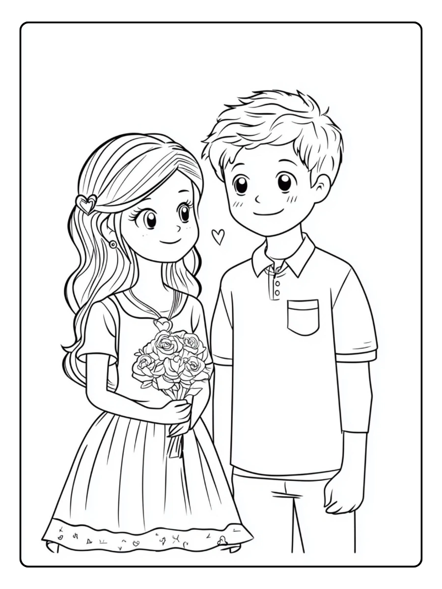 Dessin couple amour à colorier