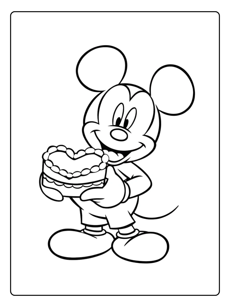 Mickey tenant un coeur Saint Valentin coloriage