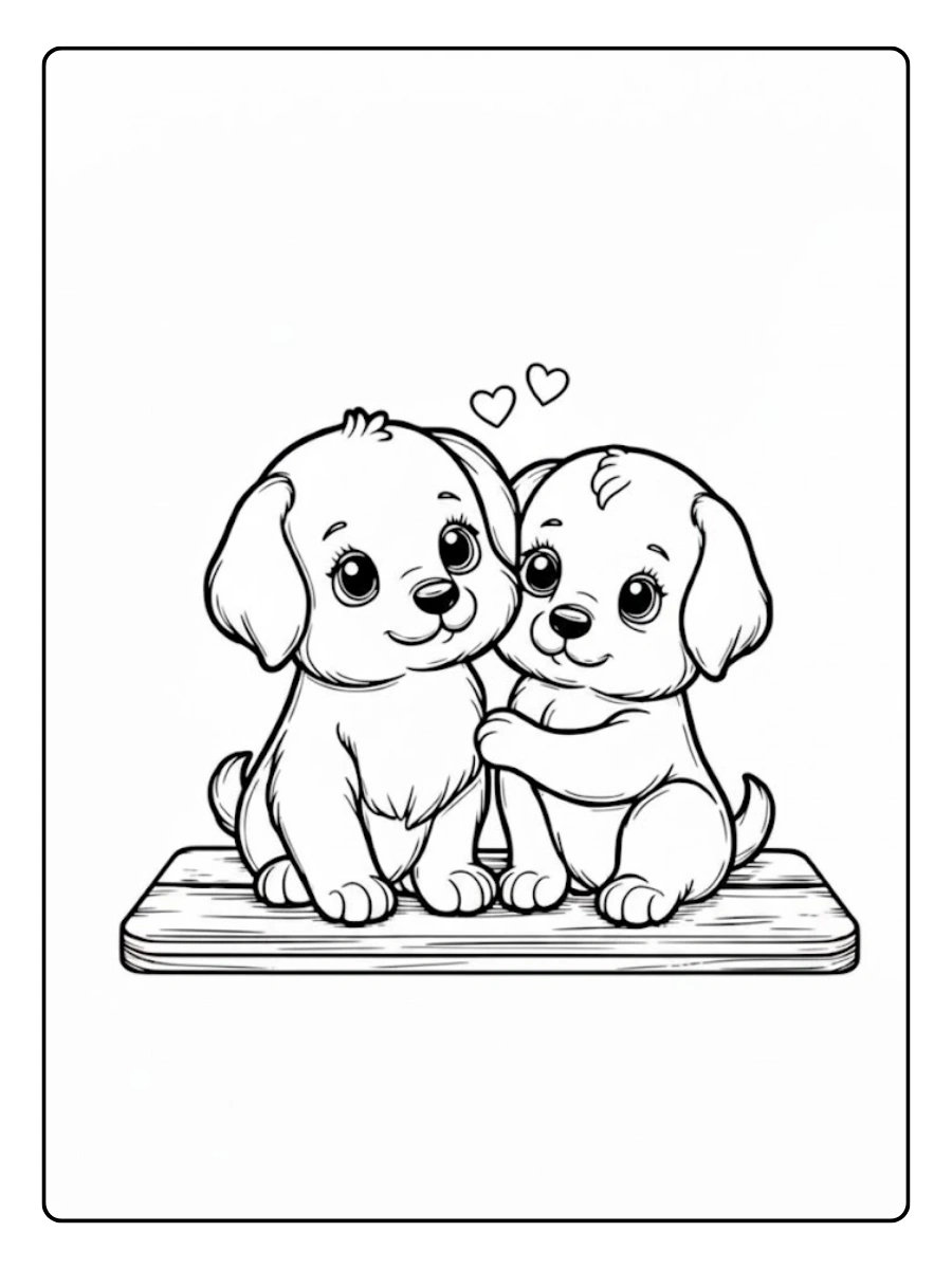 Chiot amoureux avec cœur coloriage