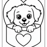 Chiot et cœurs amour coloriage