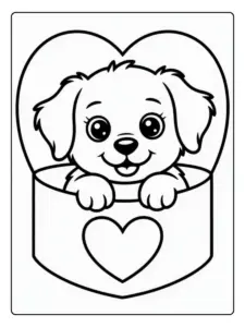 Chiot et cœurs amour coloriage