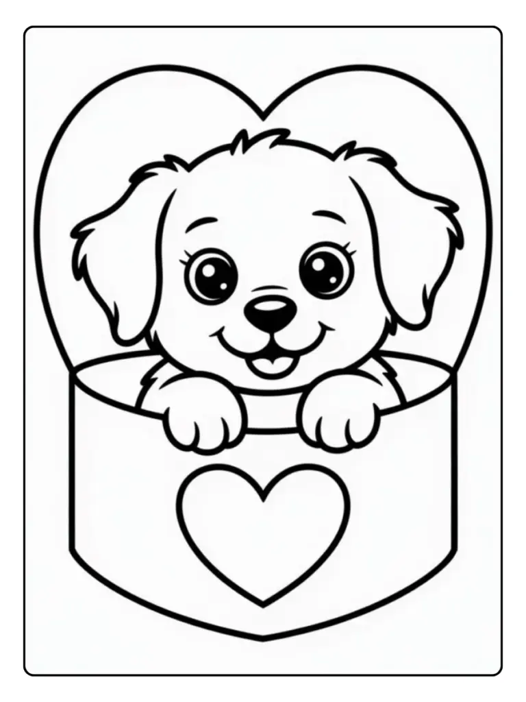 Chiot et cœurs amour coloriage