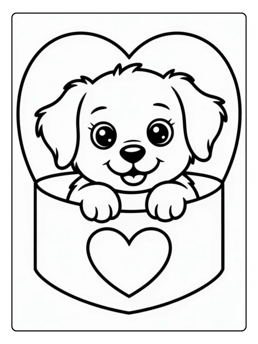 Chiot et cœurs amour coloriage