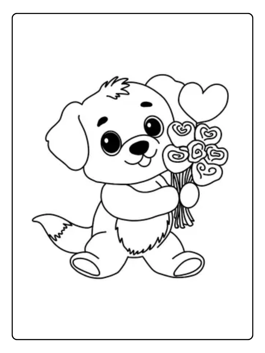 Chiot kawaii Saint Valentin coloriage