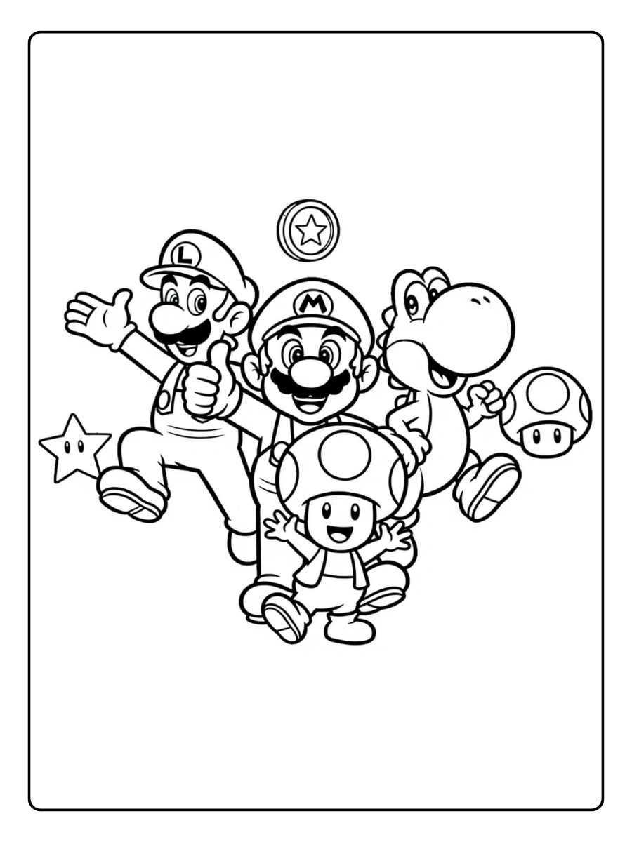 Coloriage Mario noir et blanc