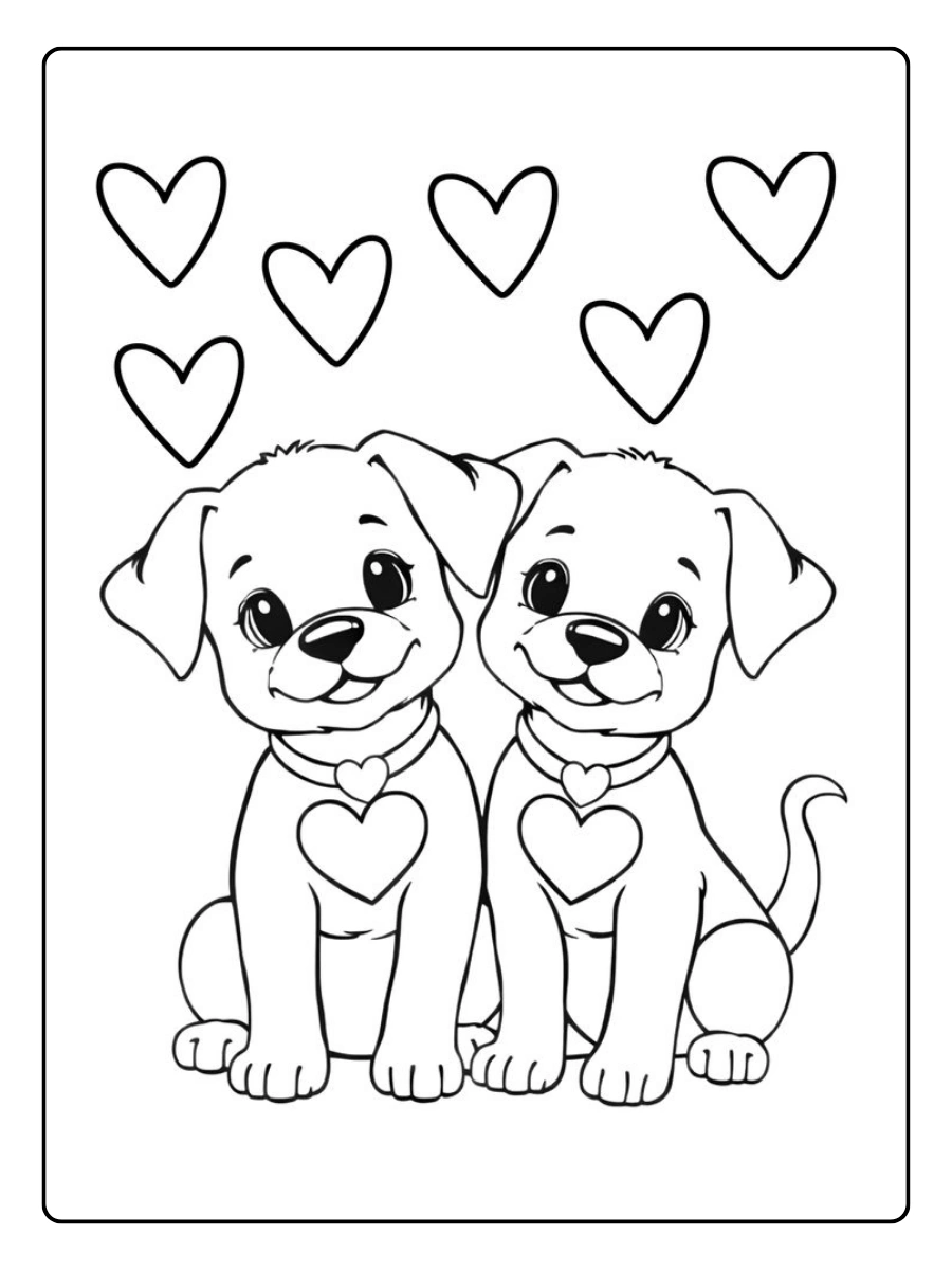 Coloriage chiot Saint Valentin pour enfants