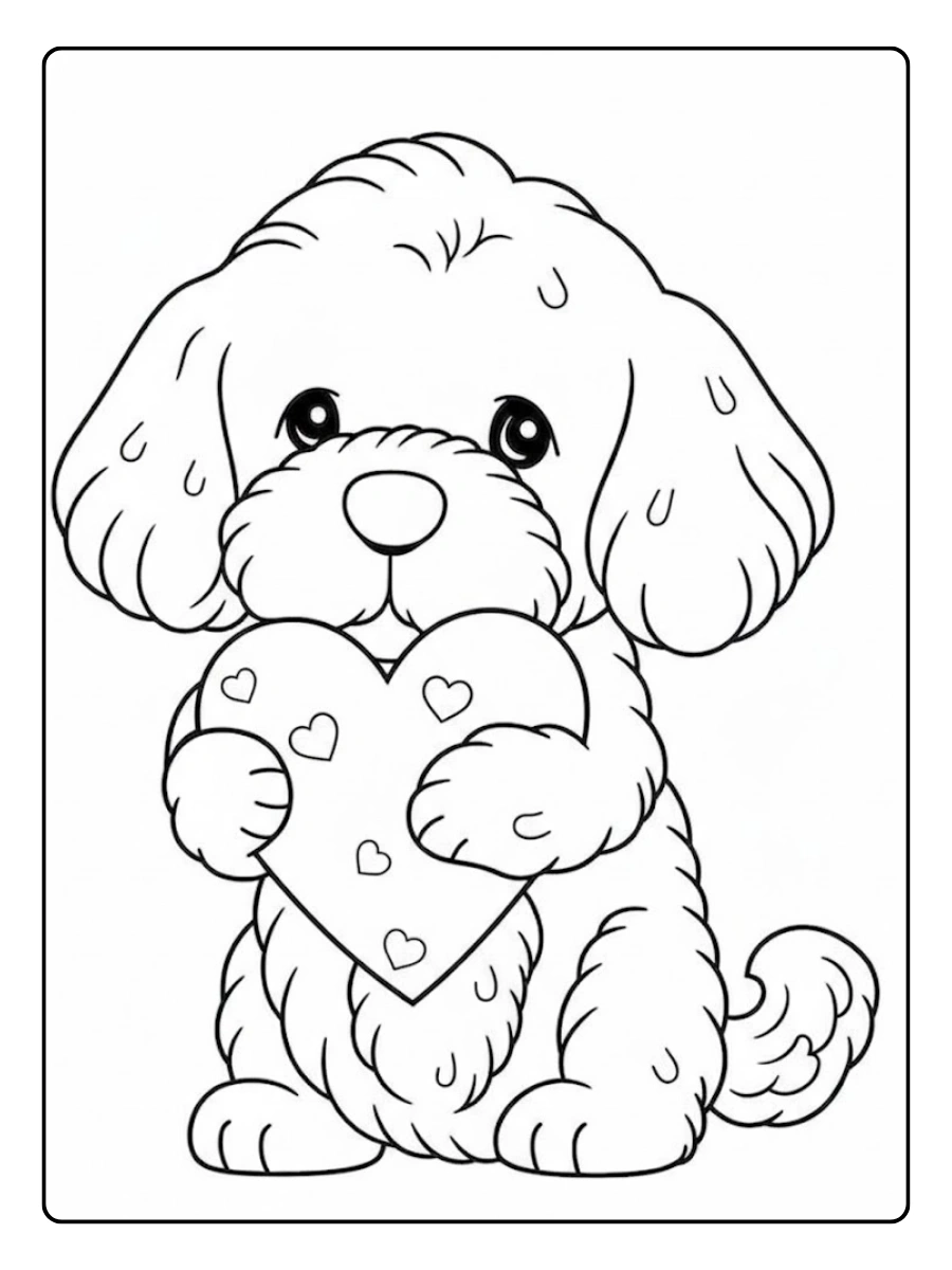 Dessin à colorier chiot amour Saint Valentin