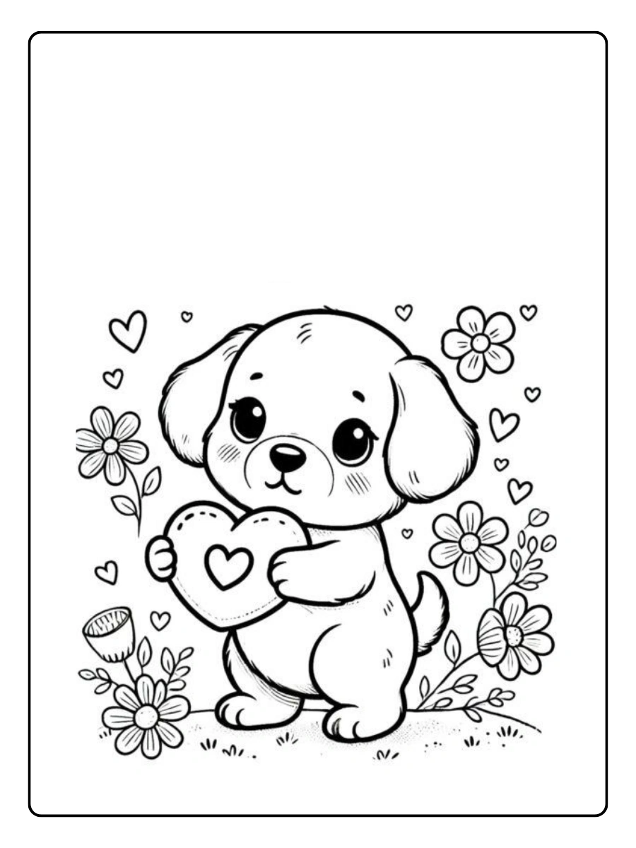 Dessin chiot cœur amour Saint Valentin