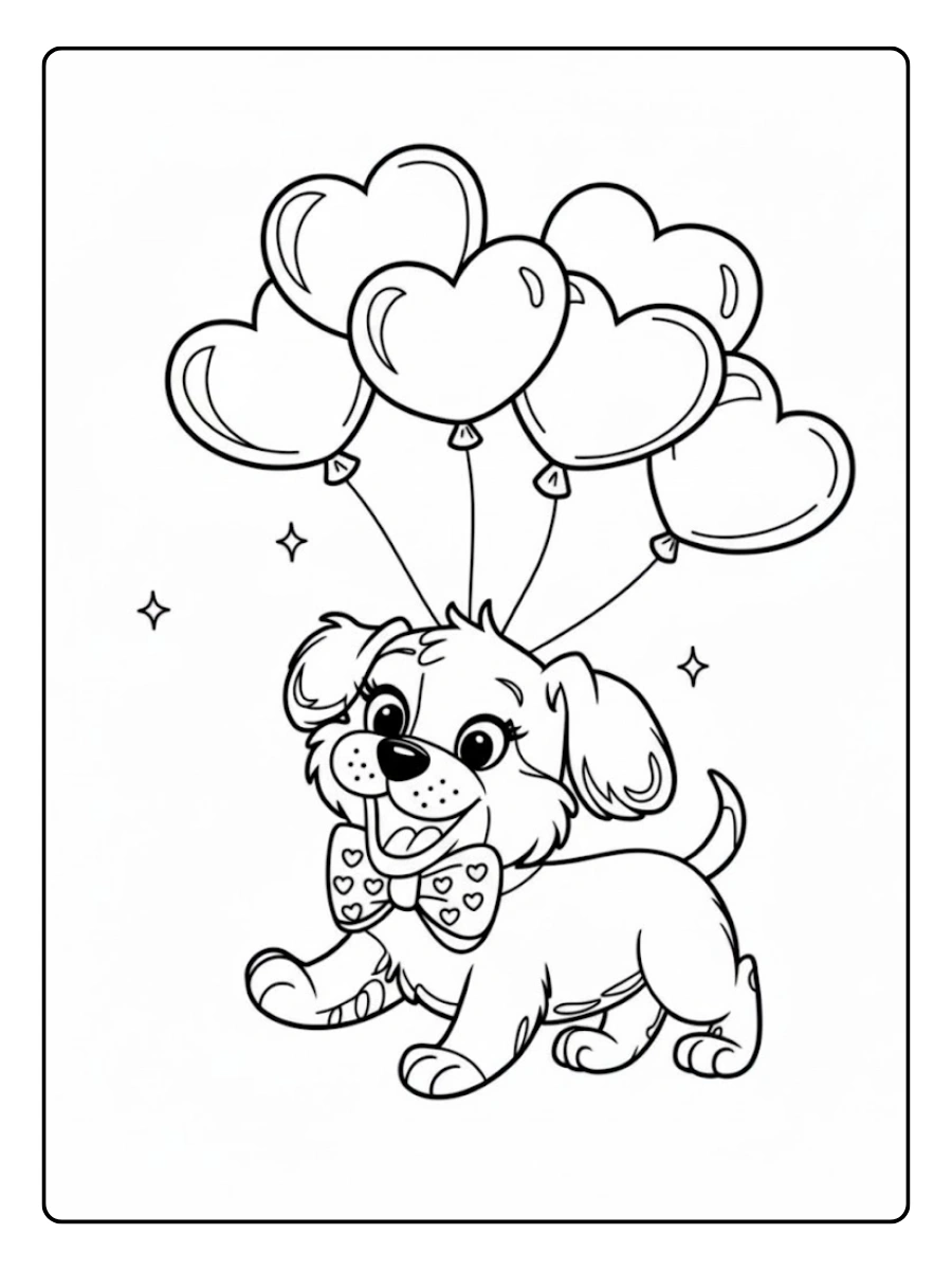 Dessin chiot romantique Saint Valentin à colorier