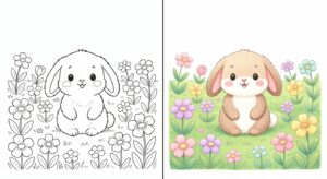 Illustration kawaii d'un lapin pastel imprimé avec lisibilité