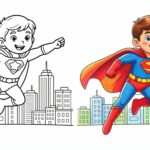 Coloriage de super-héros avec contrastes forts en action