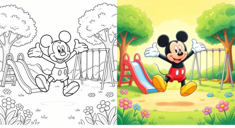 Illustration d'un coloriage Disney animé avec fond lumineux jaune et bleu