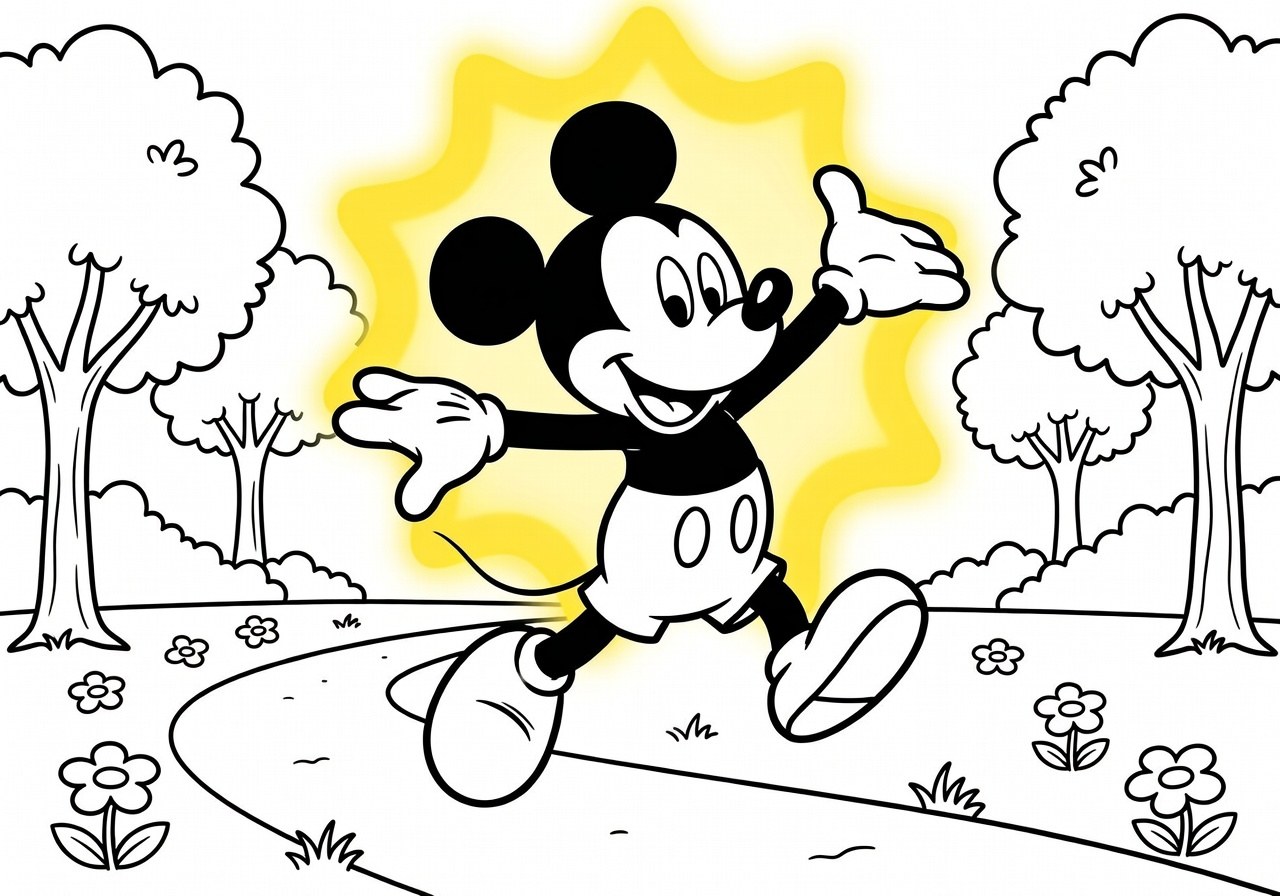 Dessin en ligne d'un personnage Disney prêt pour un fond lumineux