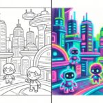 Illustration colorée de jeux et films avec couleurs néon vives