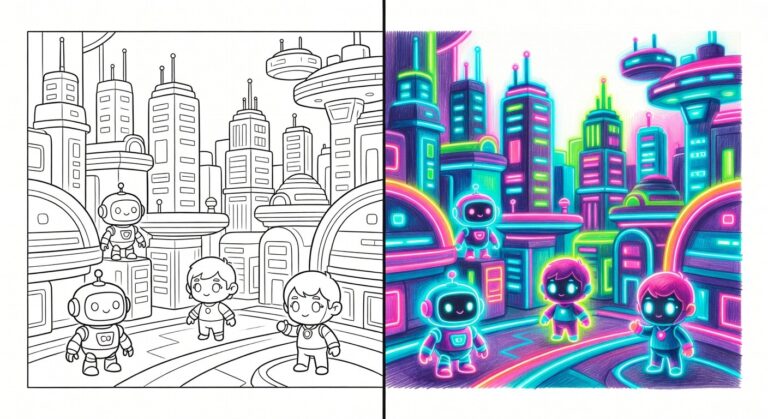 Illustration colorée de jeux et films avec couleurs néon vives