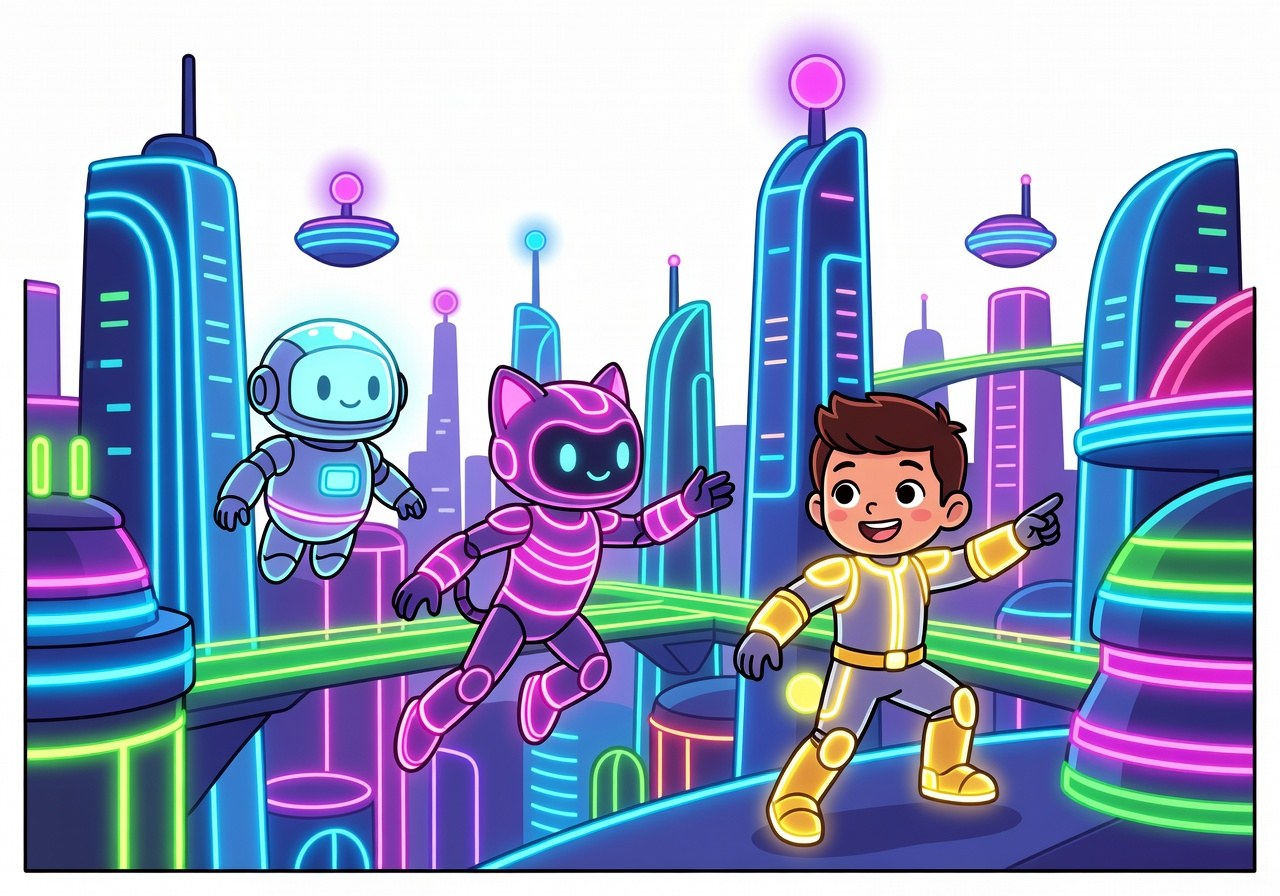 Exemple de coloriage néon pour jeux et films sans fatigue visuelle